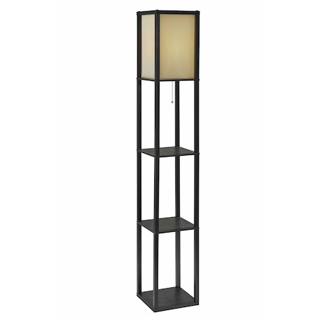 Homeroots Floor Lamp with Black Wood Finish Storage Shelves 372524